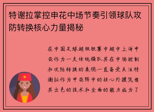 特谢拉掌控申花中场节奏引领球队攻防转换核心力量揭秘